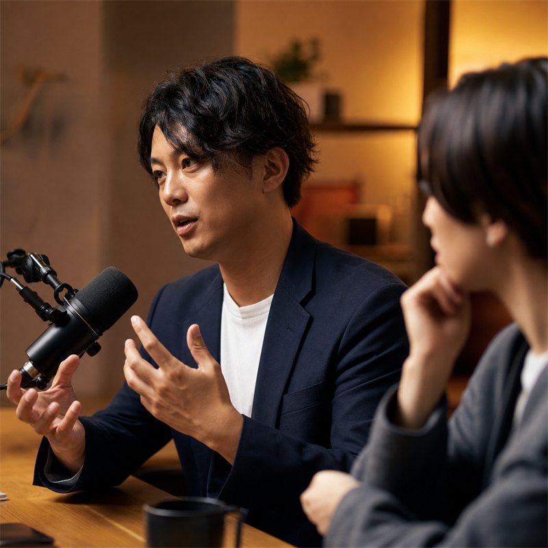考えの過程を語る様子